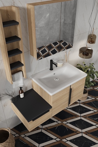 Zakkum 100 Cm %100 Mdf Lavabolu Banyo Dolabı Lefkas Meşe