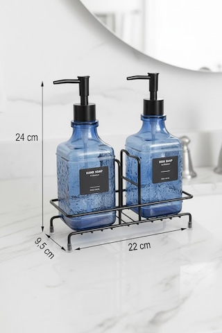 Makri Home Modern Cam Sıvı Sabunluk & Deterjanlık Seti-500 Ml Cam Sabunluk, Metal Stand'lı Siyah
