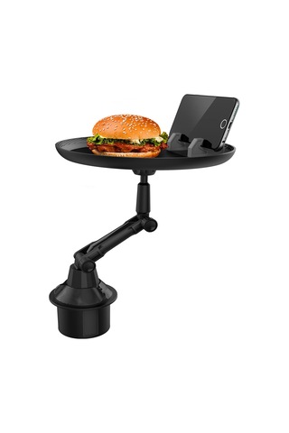 Gajeena Uzun Tip Araba Yemek Tepsisi - 360 Döner Kollü, Telefon Yuva Ve Depolama Bölgesi İle, Fincan Tutuculara Uyumlu Abs Malzeme