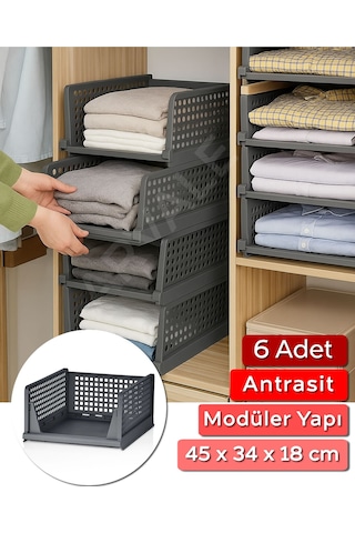 6 Adet Raylı Elbise Organizeri - Mutfak Banyo Düzenleme Depolama Üst Üste Dizilebilir Krem