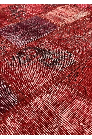 Modern Bohem Stil Vintage Halı Özel Tasarım Kırmızı Patchwork Koleksiyonu Kırmızı