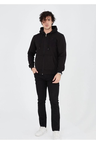 Vinevesta Erkek 3 İplik Pamuklu Kapüşonlu Tam Fermuarlı Cepli Hoodie Sweatshirt - Siyah Çok Renkli