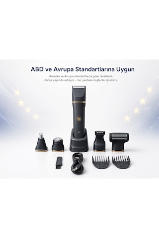 Wablow Vücut Tıraş Makinesi Series 5+1 Seti,yüz/saç/vücut, Ipx7 Su Geçirmez,seramik Bıçak Şarj Standlı