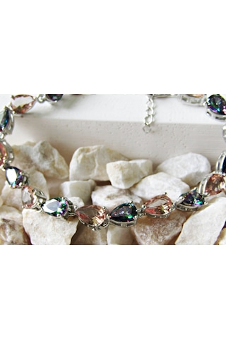 Lilahgümüştr Gümüş Damla Mistik Topaz Zultanit Sıra Taşlı Kadın Bileklik