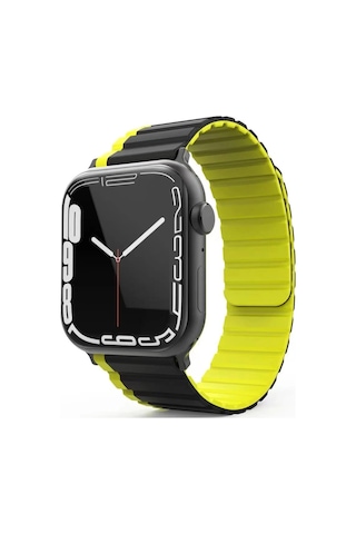 Movenchy - 32 - Apple Watch Uyumlu 42mm Mo-wb1 Çift Renk Mıknatıslı Silikon Kordon - Csmo-tex - - Siyah-sarı