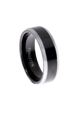 Erkek Siyah Renk Gümüş Detay Tungsten Yüzük Siyah