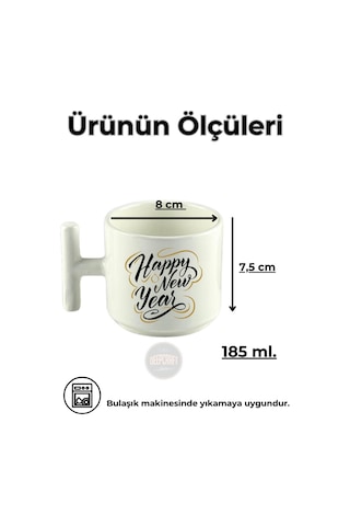 Deepcraft Best Quality 'happy New Year' T Kulplu Kupa Yılbaşı,sevgililer Günü, Hediyelik Kupa 185ml Beyaz