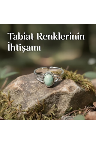 Amazonit Taşı Çelik Yüzük Renkli