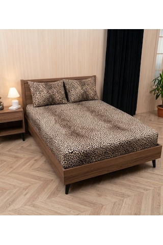 Lastikli Fitted Çarşaf Takımı Kalp Desen -leopar Desen Tek&çift Bej