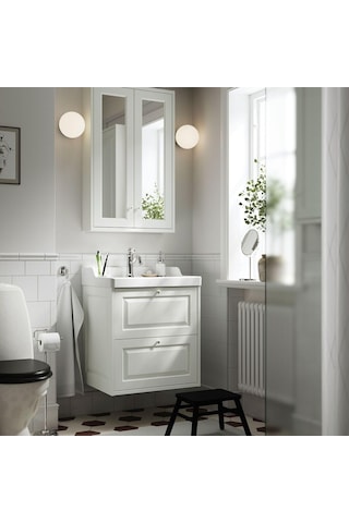 Banyo Duvar Dolabı, Beyaz, 60x15x95 Cm, 2 Ayna Kapaklı Çok Renkli