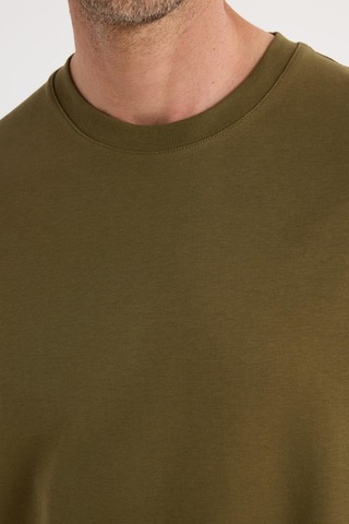Tudors Unisex Relax Fit Rahat Kesim %100 Pamuk Yumuşak Dokulu Hafif Kalın Haki Bisiklet Yaka Tişört-34941 Haki