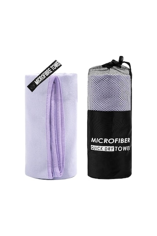 Fortunelane 80x130cm Mikrofiber Spor Havlu - Fitness, Yüzme, Outdoor - Hızlı Kuruyan İki Yüzlü - Mor Çantalı Modası Mor