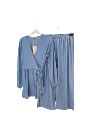 Z-521 Pile Ve Kimono Detaylı Pantolonlu Çilek İkili Takım Buz Mavisi