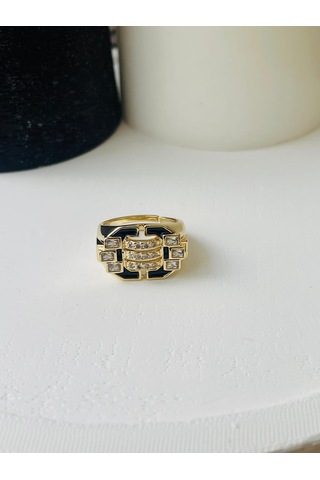 Siyah Mineli Marka Çelik Yüzük Gümüş