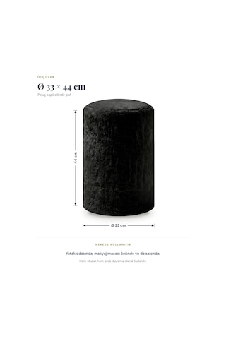 Peluş Puf Ø33x44 Cm Silindir Tabure Makyaj Masası Pufu Kürk Görünümlü Siyah