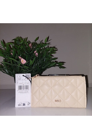 Logolu Kapitone Cüzdan Krem