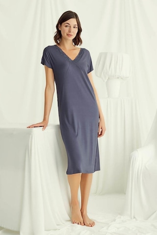 Monamise 18503 Kadın V Yaka Kısa Kollu Gecelik-lacivert Lacivert