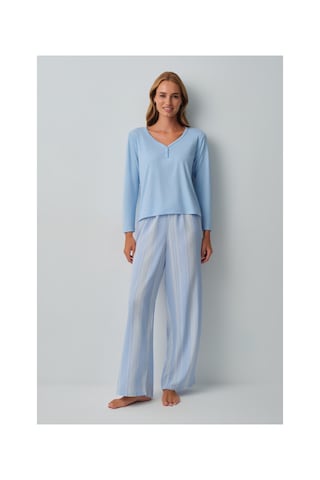 Suwen Freya V Yaka Pijama Takımı Wsh105101211196 Mavi