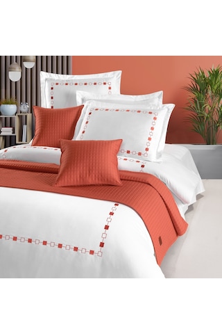 Pasioni Saten Elegante Mercan Nakışlı Çift Kişilk Nevresim Takımı Mercan