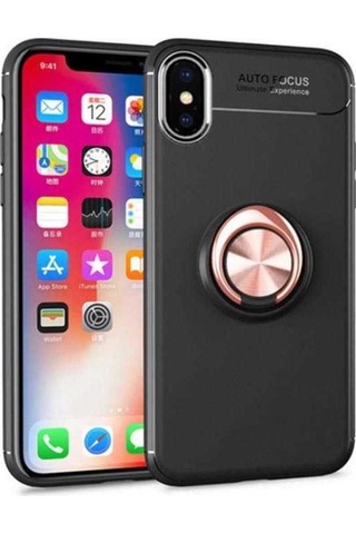 Apple Uyumlu iPhone Xs Max 6.5 Kılıf Zore Ravel Silikon Kapak Siyah-Rose Gold