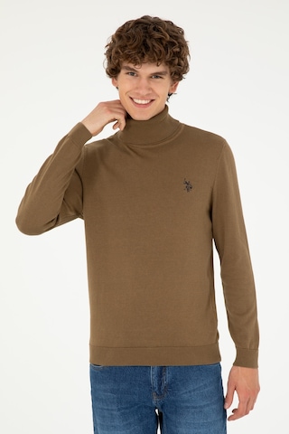 U.S. Polo Assn. Erkek Slim Fit Boğazlı Yaka Haki Basic Kazak 50293523-VR027