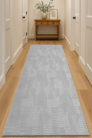 Raschel Carpet Bohem Açık Gri Emboss Premium Seri Kaymaz Taban Jel Taban Halı Yolluk Antre Hol Gri