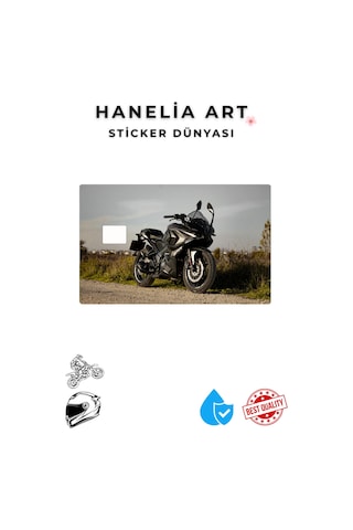 Siyah Motosiklet Temalı Kart Sticker Çipli Kart Kaplama Dekoratif Kart Tasarımı Çok Renkli