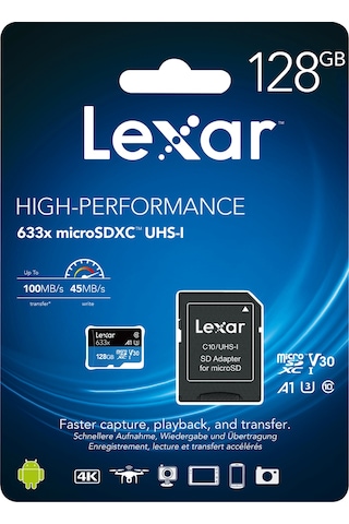 Lexar High Performance 633X 128GB MicroSDXC Class 10 UHS-I Hafıza Kartı + Adaptör