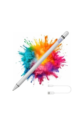 Samsung Galaxy Tab A11 Plus / A9 Plus Uyumlu Universal Şarjlı Aktif Stylus Pen Dokunmatik Tablet Kalemi Beyaz