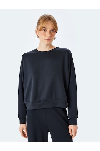 Koton Modal Kumaş Bisiklet Yaka Uzun Kollu Basic Sweatshirt Siyah 5sak10112ek Siyah