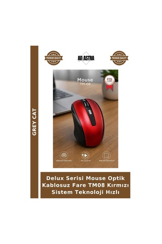 Delux Serisi Mouse Optik Kablosuz Fare Tm08 Kırmızı Sistem Teknoloji Hızlı
