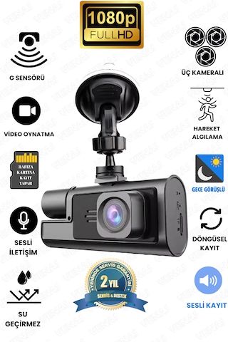 3 Kameralı 1080p Full Hd Ekranlı Geri Görüş Kameralı Araç İçi Kamerası