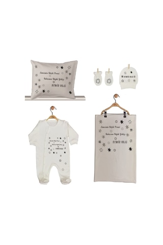 Pia Baby Gl 1950-02 İsme Özel Beşli Tulum Set Krem