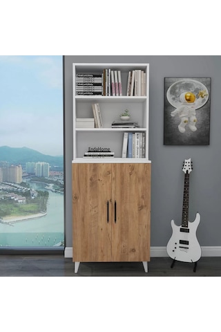 Reyo Home Enda Oras 6 Raflı 2 Kapaklı Kitaplık Atlantik Çam-beyaz