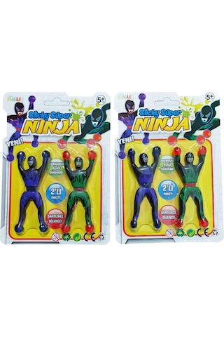 Duvarlarda Dans Eden Ninjalar 2'li Yapışkan Taklacı Ninja Figürleri Cam Ve Duvar Sürüngeni