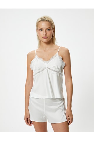 Koton Bridal Saten Askılı Pijama Üstü Beyaz 4slk90003mw Beyaz