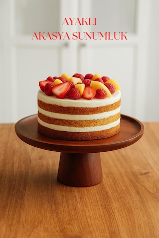 Akasya Ayaklı Sunumluk & Sunum Tabağı & Sunum Servisi 25x25x10 Cm Ahşap