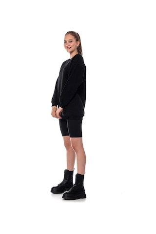 Caya Kadın Ekru Renk Uzun Kesim Basic Örme Sweatshirt Cy84197 Beyaz Siyah