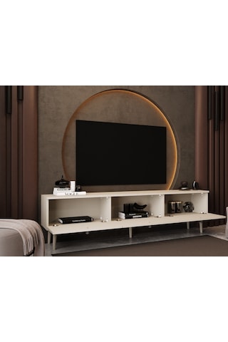 Melura Tv Ünitesi - Tv Sehpası 180 Cm %100 Mdf Lake Ahşap Ayaklı Kumtaşı