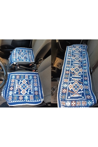 1.Sınıf Uşak Kilimi Oto Koltuk Üzeri Serme Kilim Seti Mavi Renk