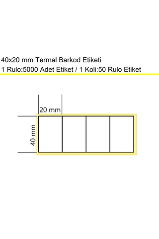 40x20 Mm Termal 4'lü Ürün Barkod Etiketi 1 Rulo:5000 Adet / En:20 Mm Boy:40 Mm / Yan Yana 4'lü Sarım 50
