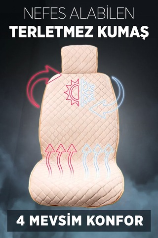 Tay Tüyü Terletmez Kumaş Oto Koltuk Kılıfı 2 Ön Koltuk Seti - Krem