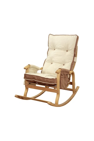 Evoke Lüx Ahşap Çift Minderli Çift Cepli Sallanan Sandalye Kahve-krem Kahverengi - Krem