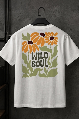 Spoyi Wild Soul Tasarımlı %100 Pamuk Yarım Oversize Beyaz T-shirt