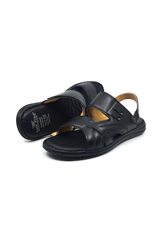 Luis Figo %100 Hakiki Deri Ortopedik Erkek Büyük Numara Sandalet Terlik 40-48 Siyah