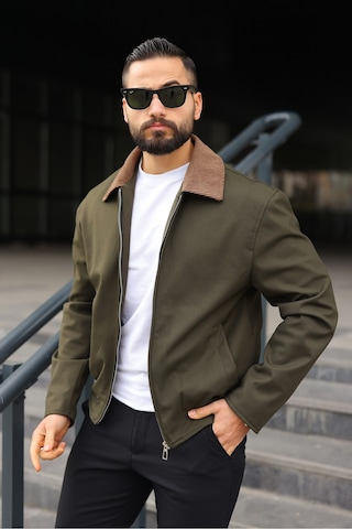 Kadife Yakalı Trucker Model Ceket Haki