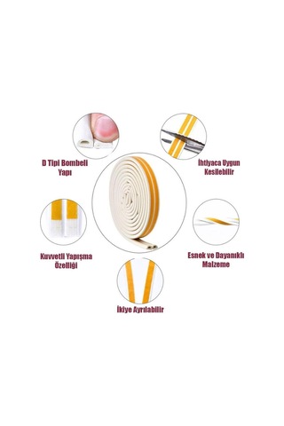 Beyaz Kapı Pencere Bandı Fitili Yapışkanlı Soğuk Izolasyon 10x2 20 Mt