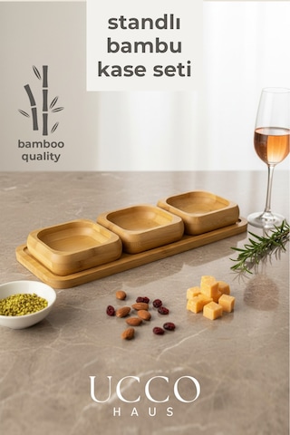 Bambu 3'lü Kahvaltılık & Sunumluk & Çerezlik Reçellik & Çikolatalık & Bal Kase Seti