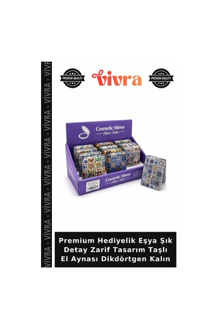 Premium Hediyelik Eşya Şık Detay Zarif Tasarım Taşlı El Aynası Dikdörtgen Kalın Diğer