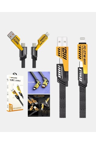 Usbc Usba 4 Ü 1 Arada Örgülü Kablo 65w Hızlı Şarj Metal Uç Dayanıklı